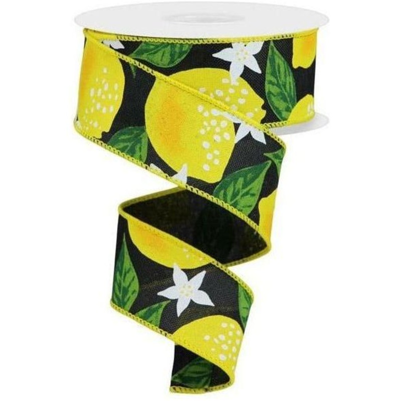 1.5″ Lemon on Royal Ribbon: Black (10 Yards)