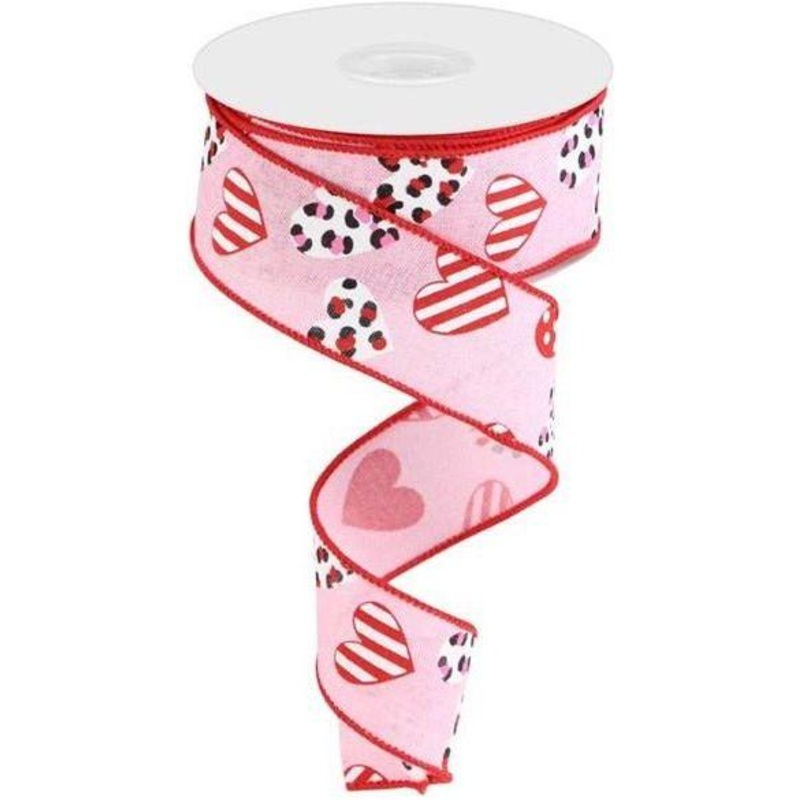 1.5″ Leopard Hearts Ribbon: Pink (10 Yard)