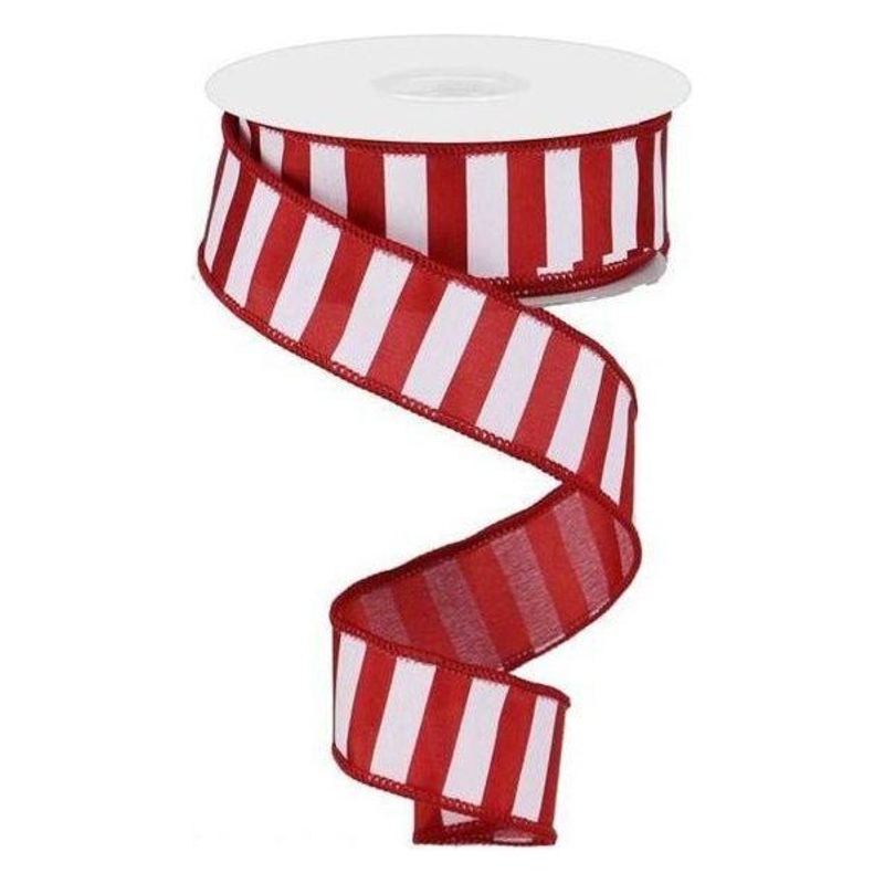 1.5″ Medium Stripe Ribbon: Crimson Red & White (10 Yards)