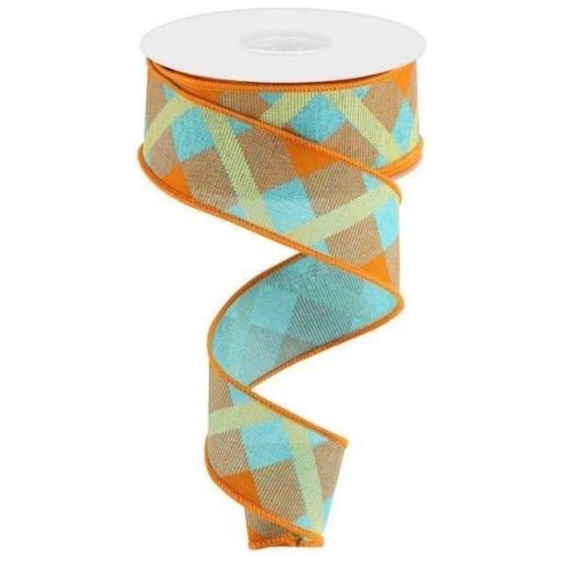 1.5″ Printed Plaid: Light Teal (10 Yards)