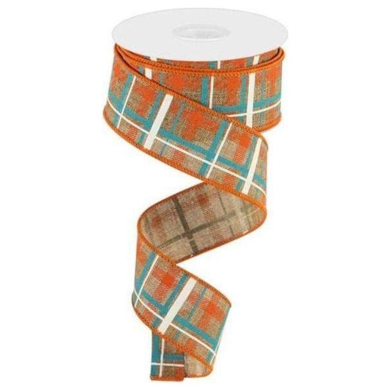 1.5″ Printed Plaid on Royal: Tan (10 Yards)