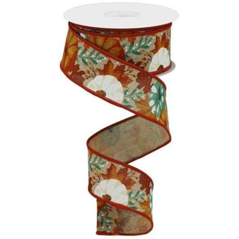 1.5″ Pumpkin Foliage Ribbon: Light Tan (10 Yards)