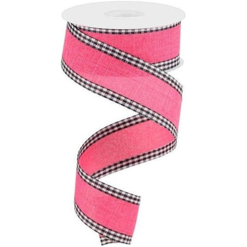 1.5″ Royal Burlap Gingham Edge Ribbon: Hot Pink (10 Yards)