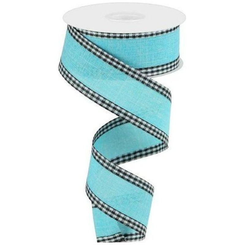 1.5″ Royal Burlap Gingham Edge Ribbon: Light Blue (10 Yards)
