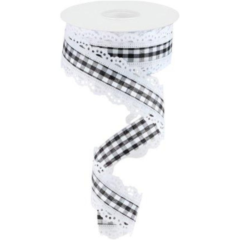 1.5″ Scalloped Edge Gingham Ribbon: White (10 Yard)