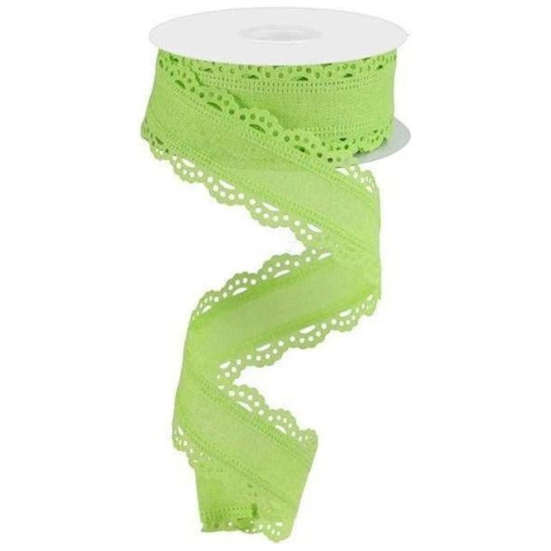 1.5″ Scalloped Edge Ribbon: Bright Green (10 Yard)