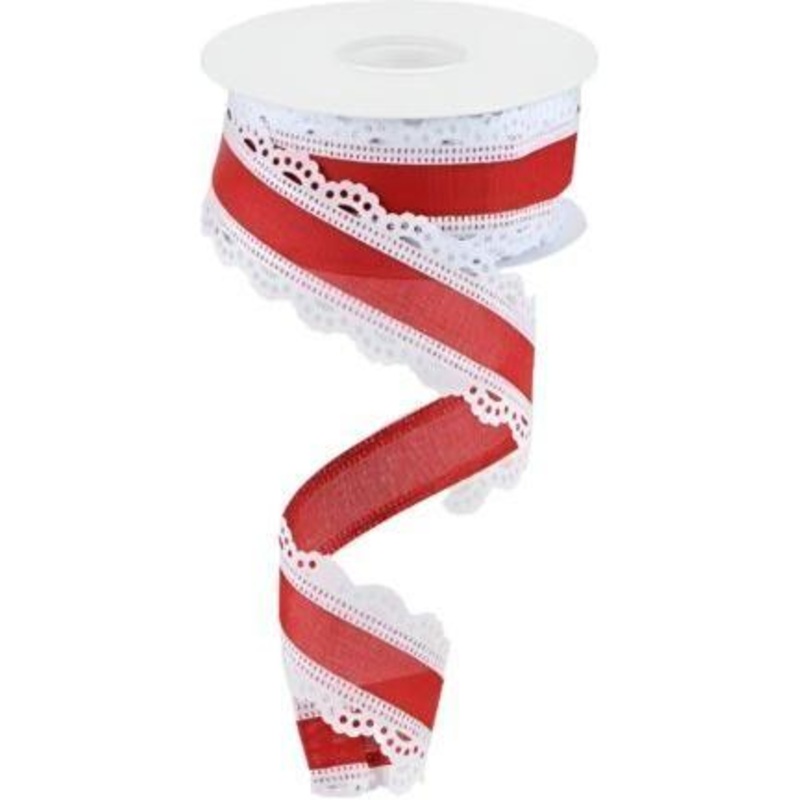 1.5″ Scalloped Edge Ribbon: Red/White (10 Yard)