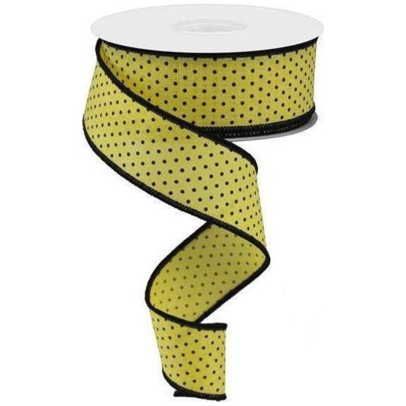 1.5″ Swiss Dots Ribbon: Yellow & Black (10 Yards)
