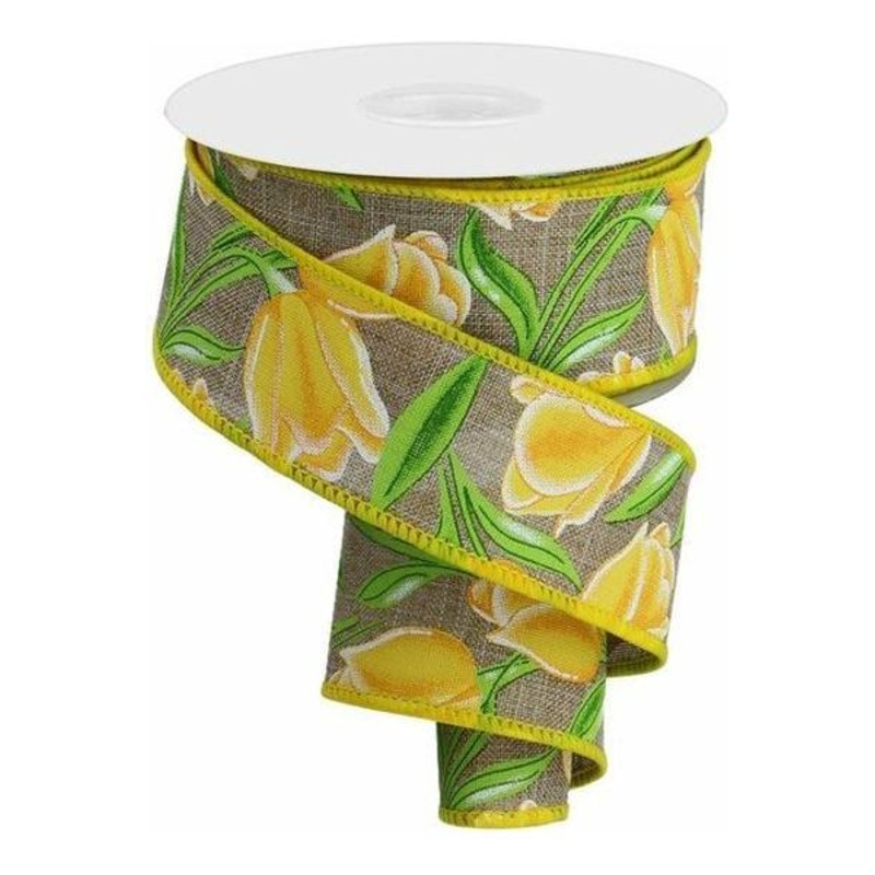 1.5″ Tulips on Royal Ribbon: Yellow (10 Yards)