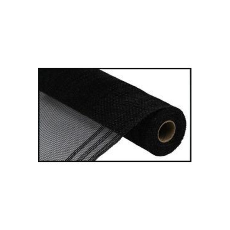 10.5″ Faux Jute Border Stripe Mesh Ribbon: Black (10 Yards)