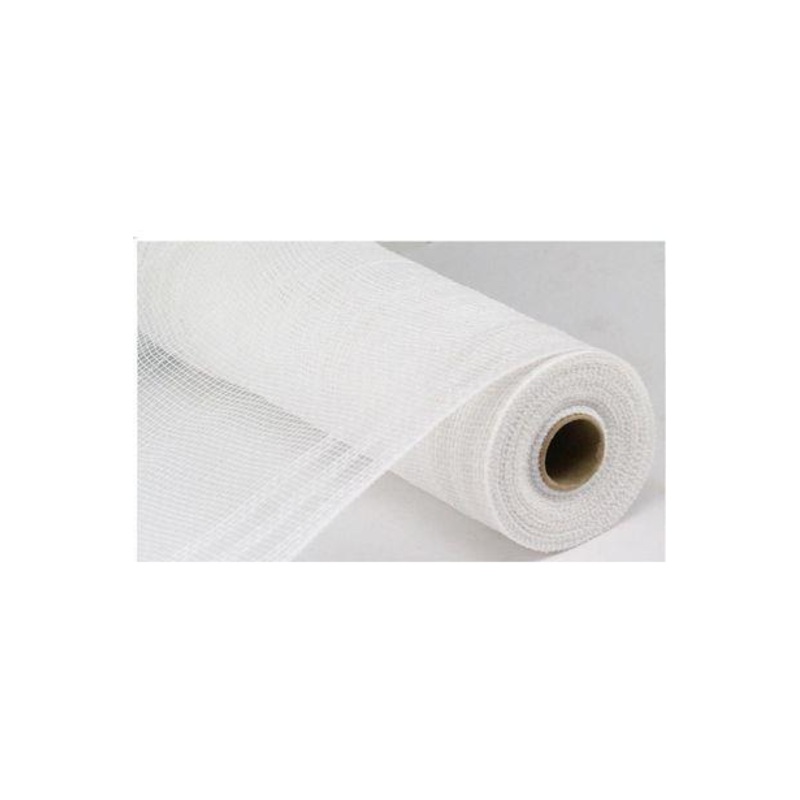 10.5″ Faux Jute Border Stripe Mesh Ribbon: White (10 Yards)