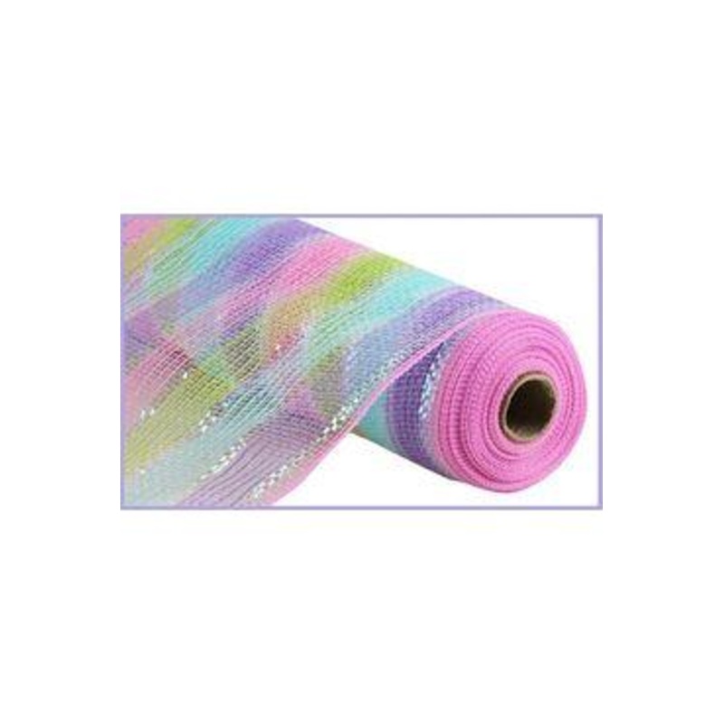 10.5″ Faux Jute Shiny Stripe Mesh Ribbon: Pink, Green, Blue, Lavender (10 Yards)