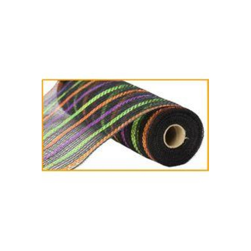 10.5″ Metallic Poly Faux Jute Mesh Ribbon: Black/Orange/Purple/Lime (10 Yards)