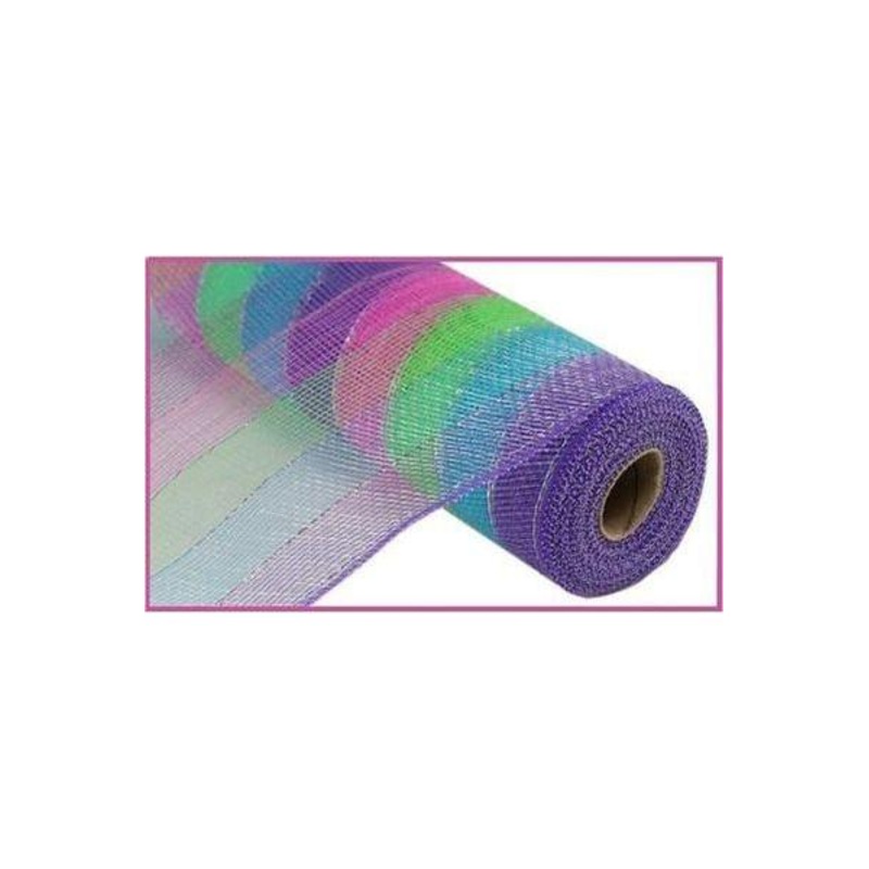 10.5″ Poly Deco Foil Stripe Mesh Ribbon: Fuchsia, Purple, Lime, Turquoise (10 Yards)