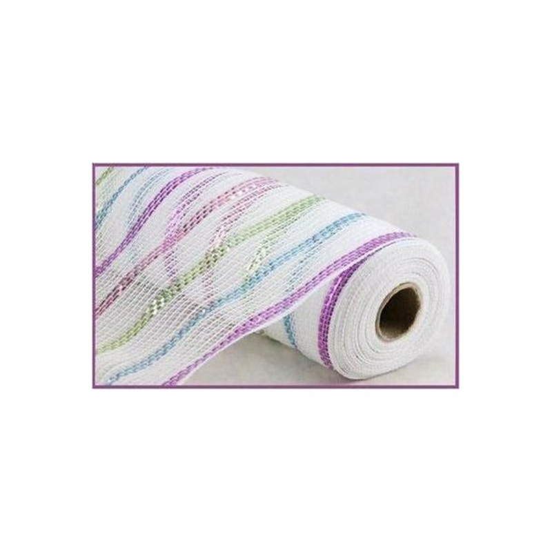 10.5″ Poly Jute Matte Stripe Mesh Ribbon: Metallic Pastel Stripes (10 Yards)