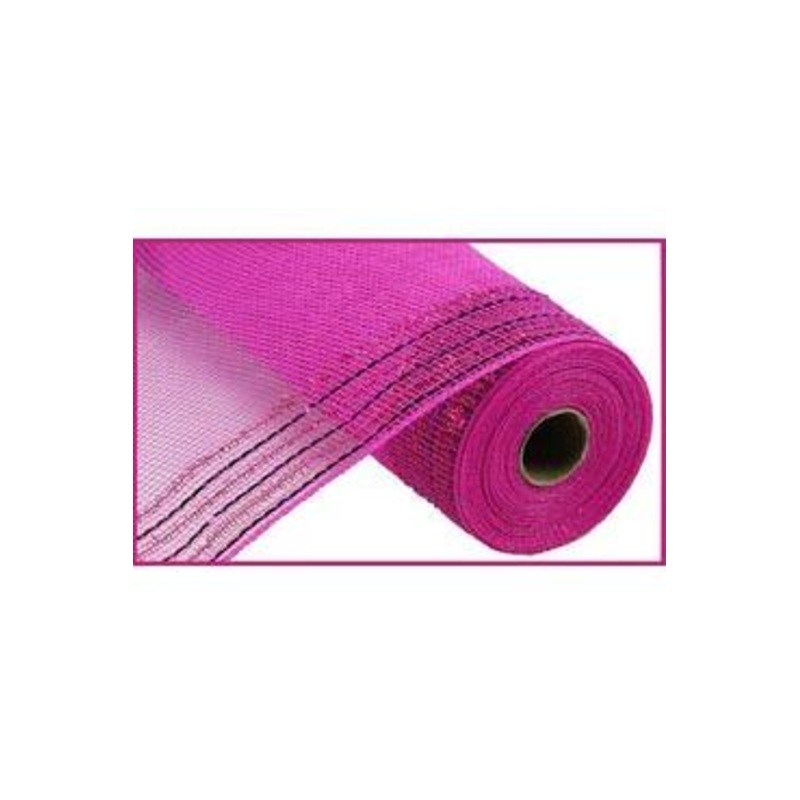 10″ Border Stripe Tinsel Metallic Mesh Ribbon: Hot Pink (10 Yards)
