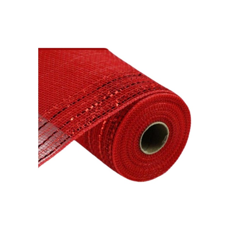 10″ Border Stripe Tinsel Metallic Mesh Ribbon: Red (10 Yards)