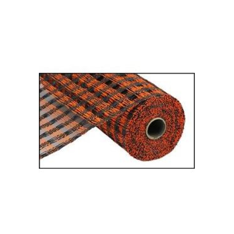 10″ Poly Burlap Check Mesh Ribbon: Black & Orange (10 Yards)