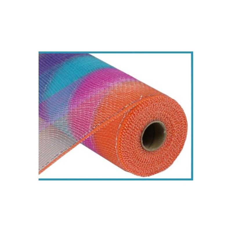 10″ Poly Deco Foil Stripe Mesh Ribbon: Hot Pink, Green, Yellow, Lavender, Turquoise