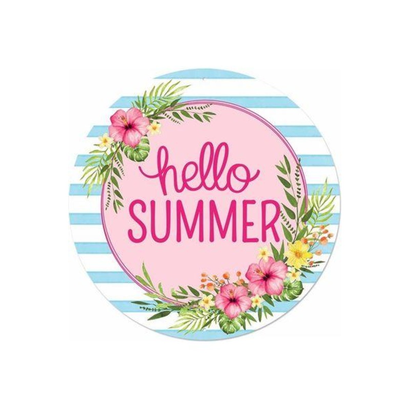 12″ Metal Sign: Hello Summer Floral