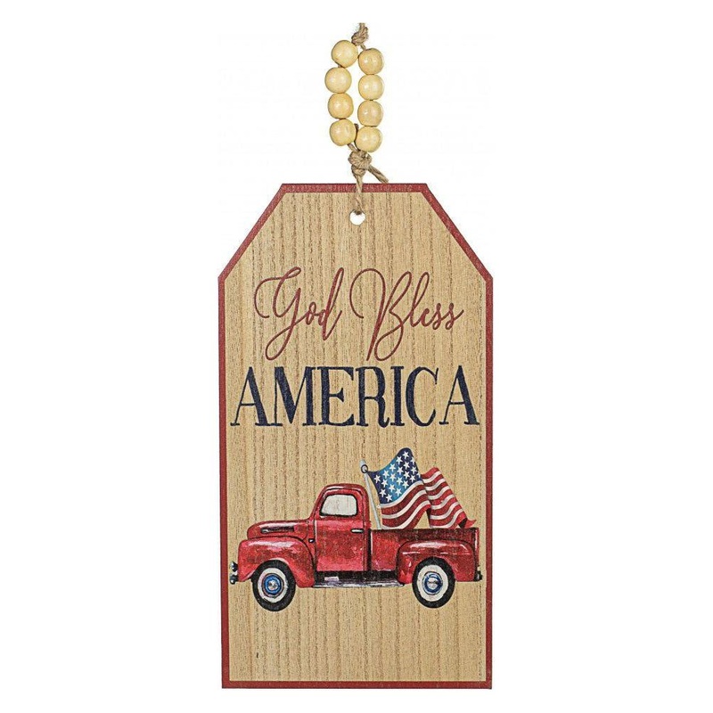 12″ Wooden Tag Sign: God Bless America