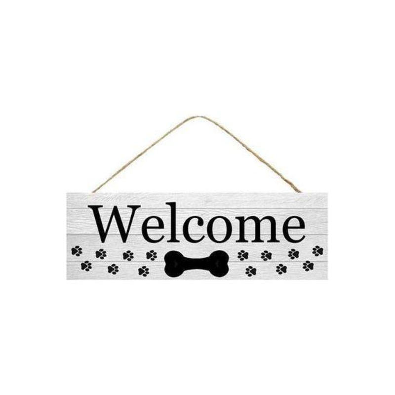 15″ Wooden Sign: Welcome Dog w/Bone