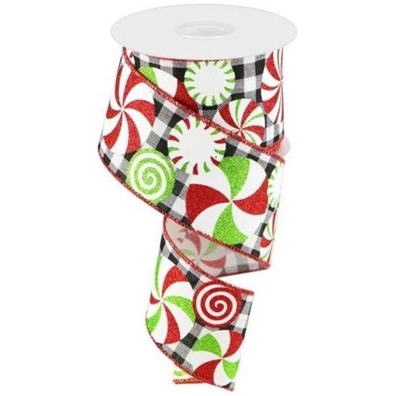 2.5″ Bold Peppermint Gingham Ribbon: Black/White (10 Yards)