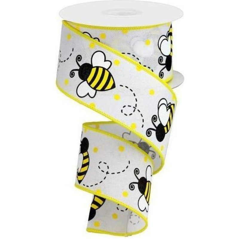 2.5″ Bumblebee Royal Ribbon: White (10 Yards)