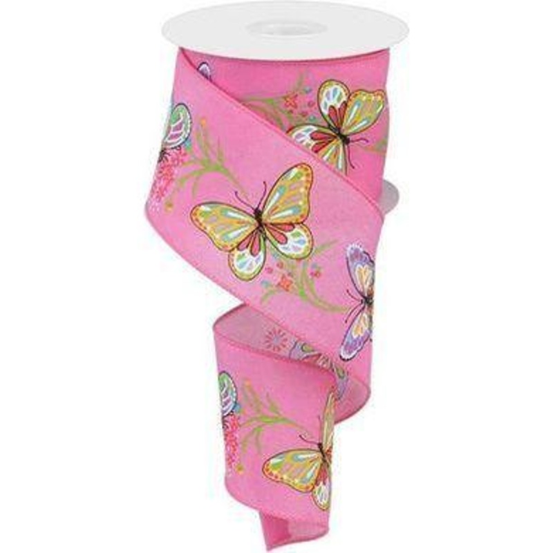 2.5″ Butterfly Branch Ribbon: Pink (10 Yards)