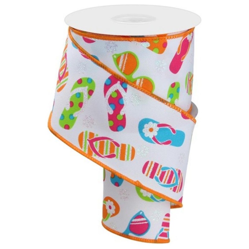 2.5″ Flip Flop and Sunglasses Ribbon: White (10 Yard)