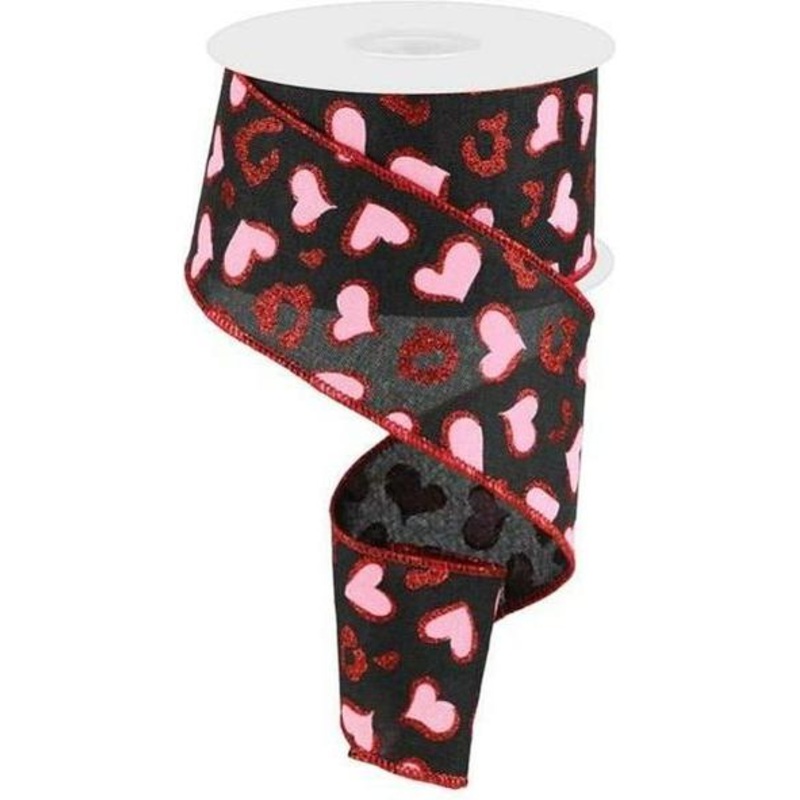 2.5″ Heart Leopard Spots Ribbon: Black (10 Yards)