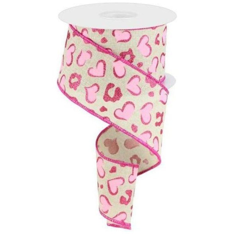 2.5″ Heart Leopard Spots Ribbon: Light Natural (10 Yards)