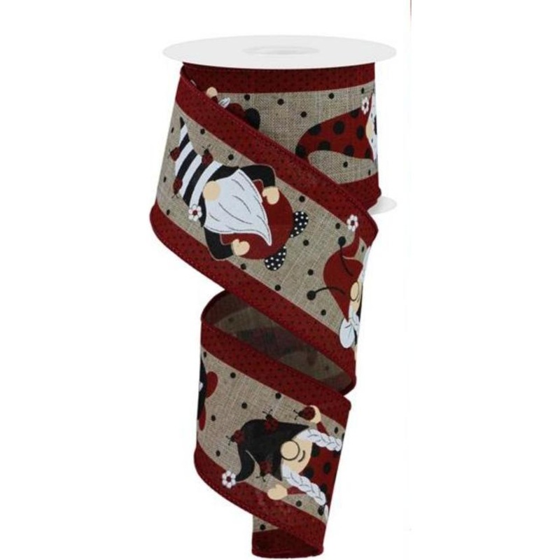 2.5″ Ladybug Gnome Ribbon: Light Beige (10 Yards)