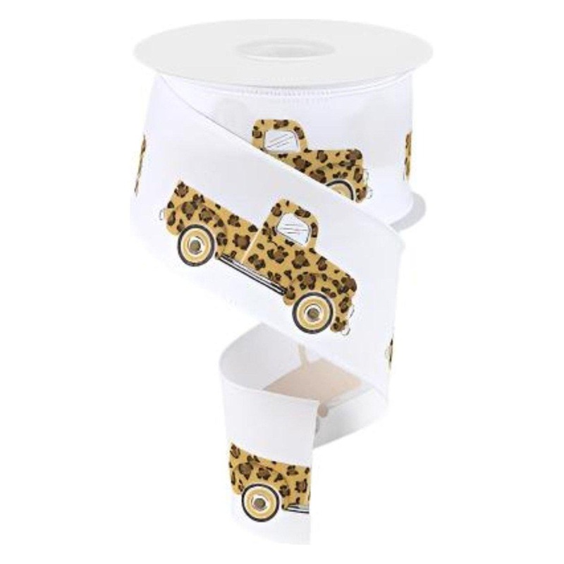 2.5″ Leopard Truck Ribbon: White (10 Yards)