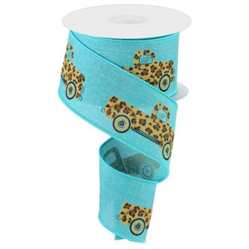 2.5″ Leopard Truck Royal Ribbon: Light Teal (10 Yards)