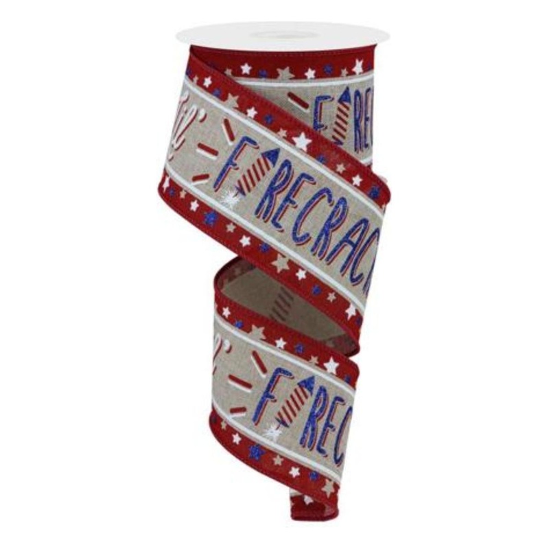 2.5″ Lil Firecracker Patriotic Ribbon: Natural (10 Yards)