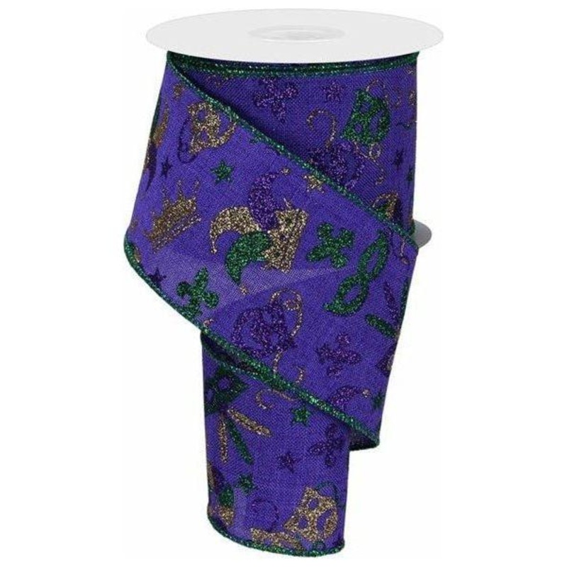 2.5″ Mardi Gras Pattern Ribbon: Purple (10 Yards)