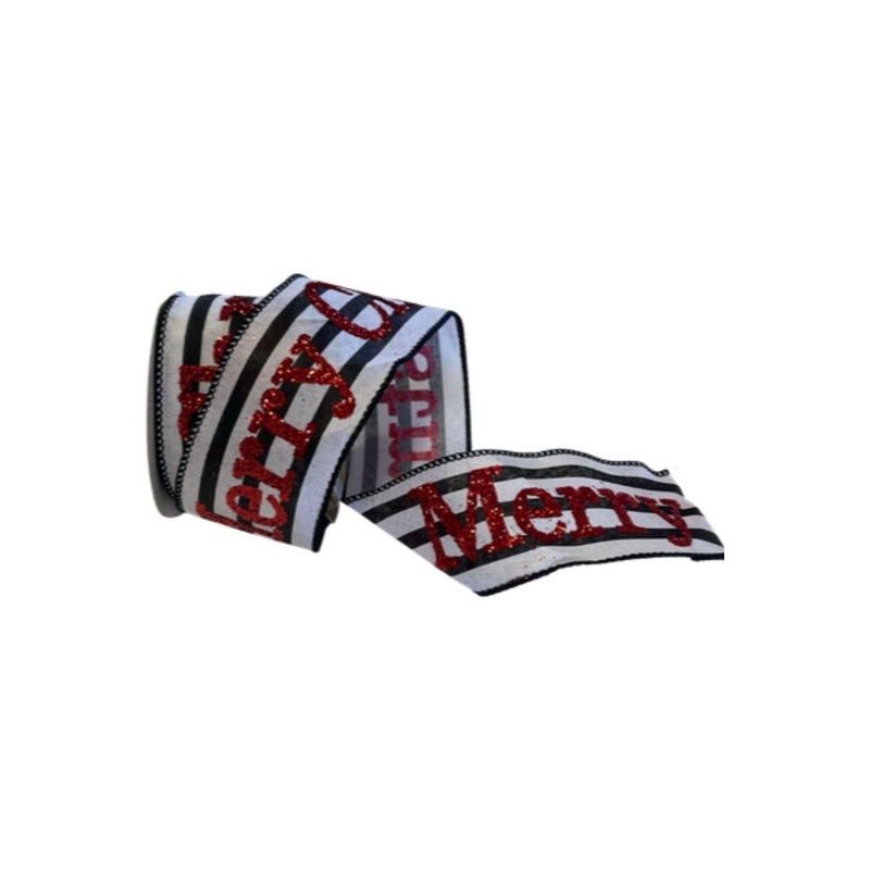 2.5″ Merry Christmas Ribbon: Black/White