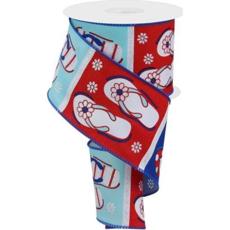 2.5″ Patriotic Flip Flop Ribbon: Red (10 Yard)