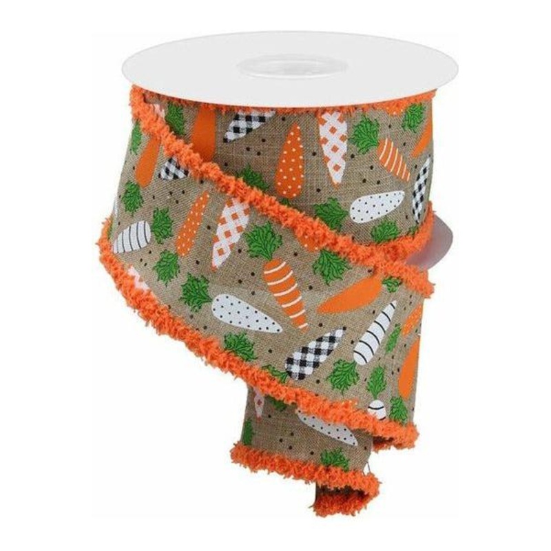 2.5″ Pattern Carrots Drift Edge Ribbon: Light Beige (10 Yards)