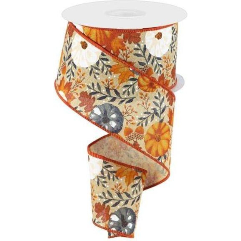 2.5″ Pumpkin Foliage Ribbon: Brown (10 Yards)