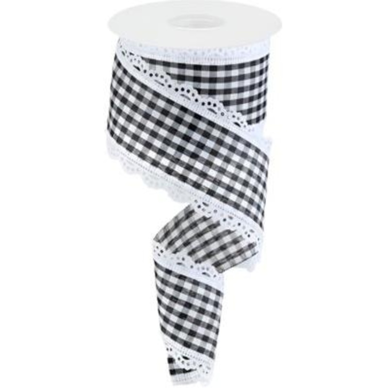 2.5″ Scalloped Edge Gingham Ribbon: White (10 Yard)
