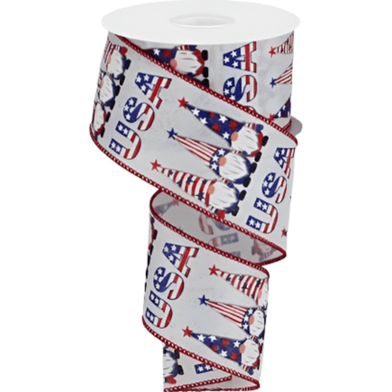 2.5″ USA Patriotic Gnome Ribbon: White (10 Yards)