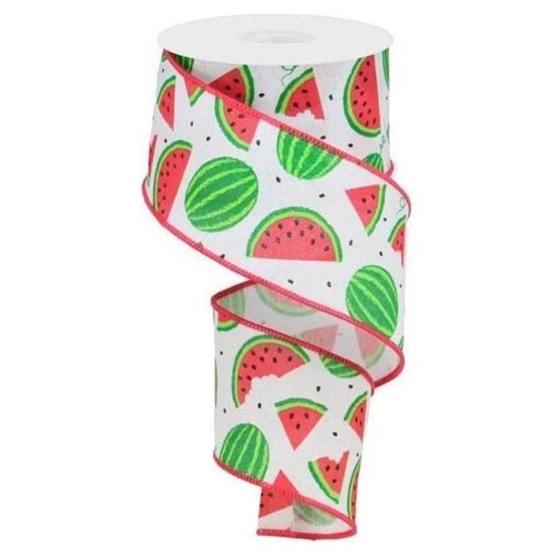 2.5″ Watermelon Slices Canvas Ribbon: White (10 Yards)