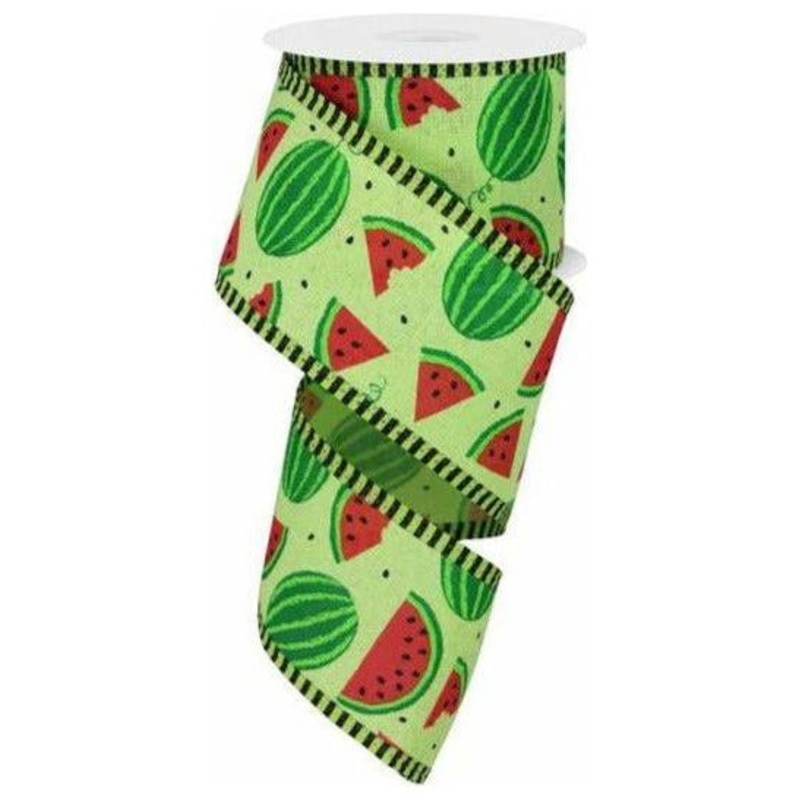 2.5″ Watermelon Slices Thin Stripe Ribbon: Green (10 Yards)