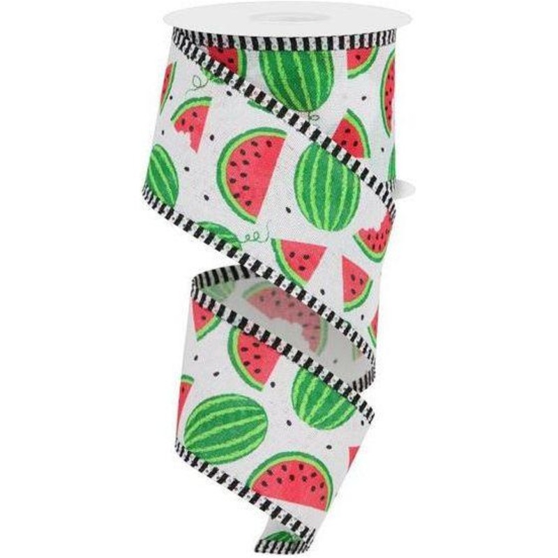 2.5″ Watermelon Slices Thin Stripe Ribbon: White (10 Yards)