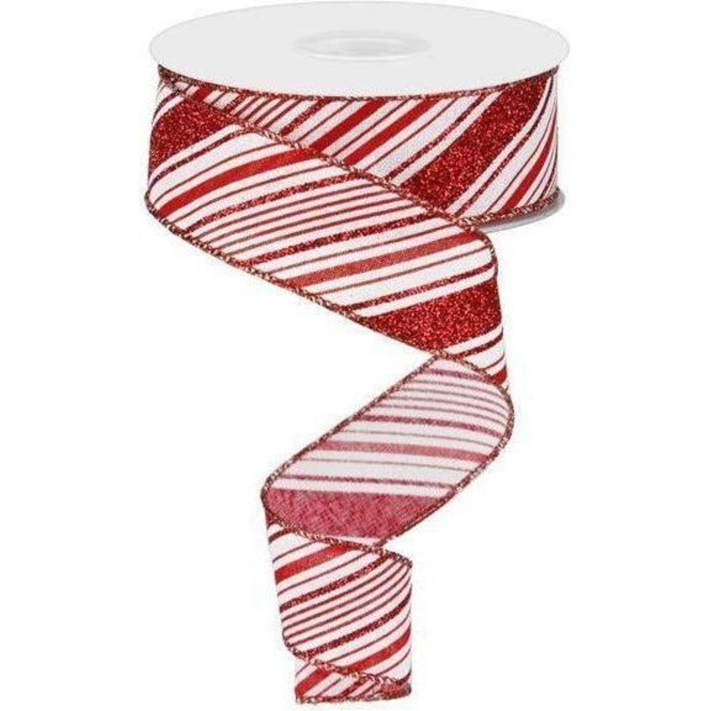 1.5″ Diagonal Stripes Ribbon: Red (10 Yards)