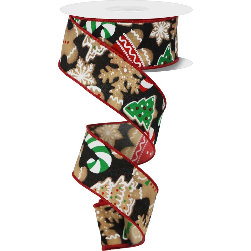 1.5″ Gingerbread Cookies Ribbon: Black (10 Yards)