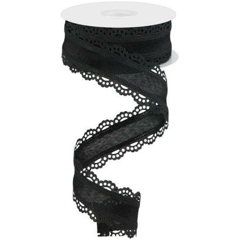 1.5″ Scalloped Edge Ribbon: Black (10 Yard)
