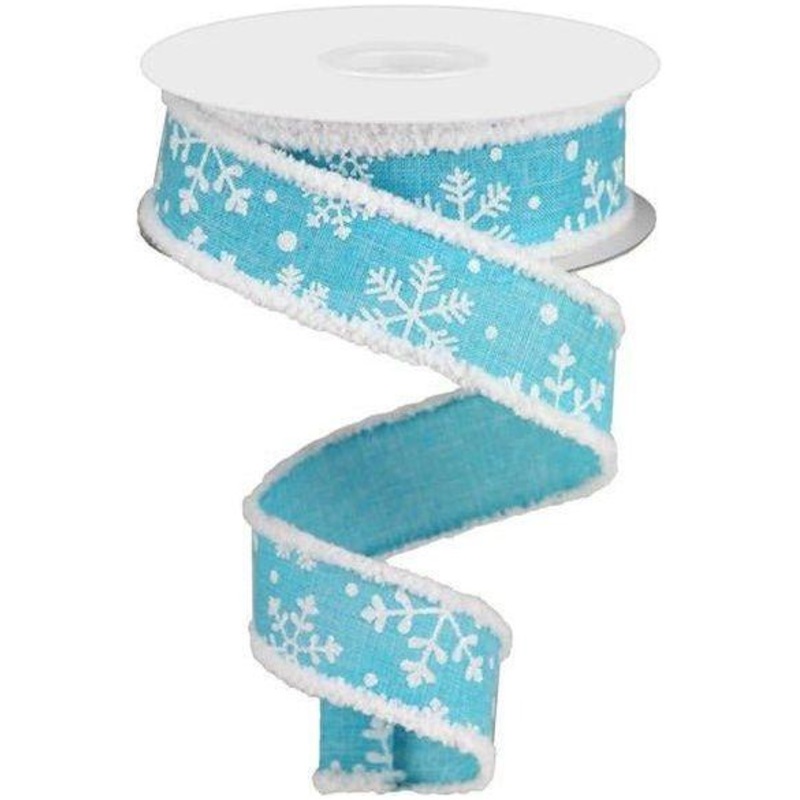 1.5″ Snowflake Drift Edge Ribbon: Light Blue (10 Yards)